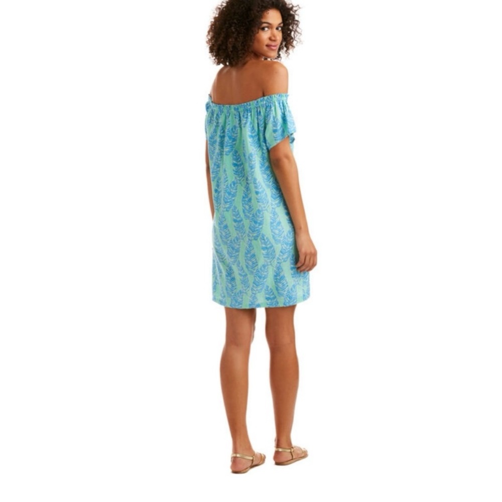 Vineyard Vines Palm Print Off The Shoulder Linen Dress Women’s Size XXS